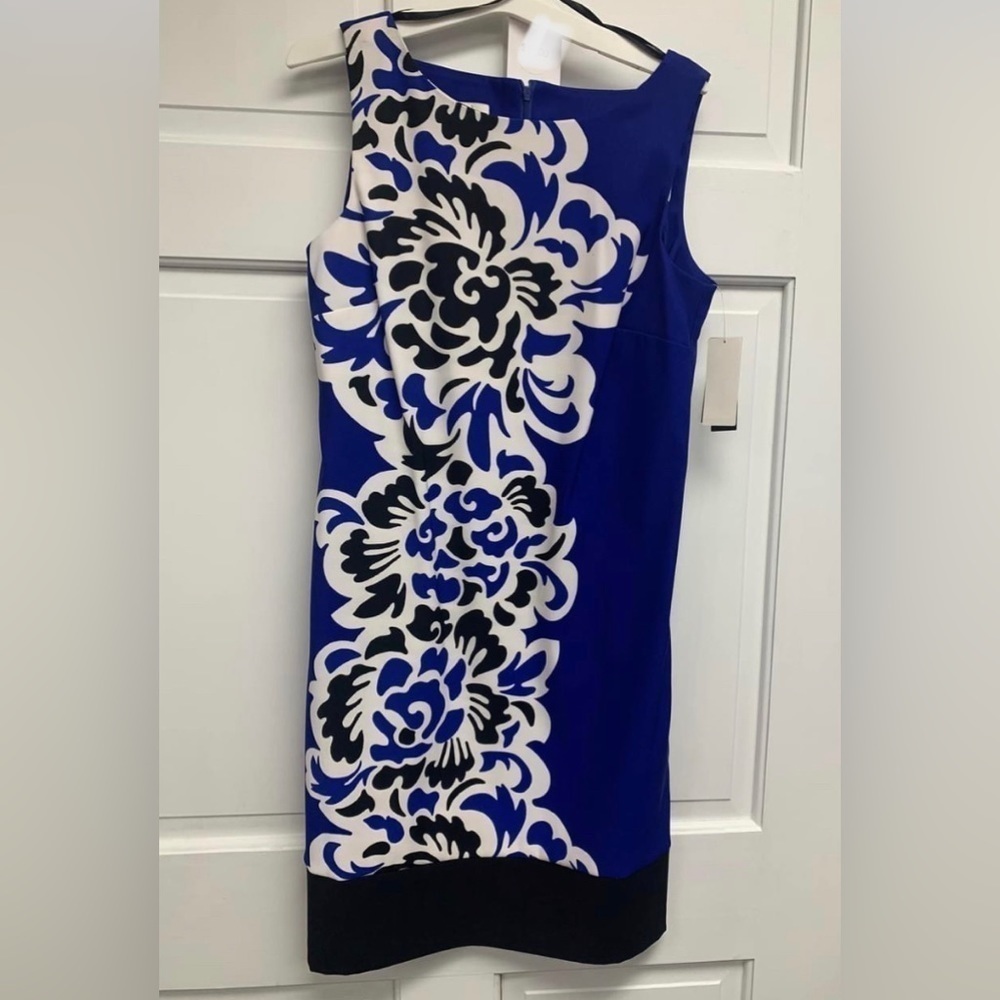 FREE w/ Purchase NWT Kim Rogers Stretch Dress, sz 6, Blue, Black, White, Floral - Picture 2 of 5